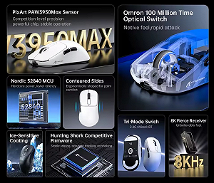 Игровая мышка Attack Shark V5 Black PAW3950MAX 42K DPI 8000Гц 750IPS 50G synthetic.ua - Фото 1