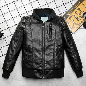 Кожаная куртка L SERVER Детская для мальчиков со стойким воротником, искусственная кожа synthetic.ua - Фото 1