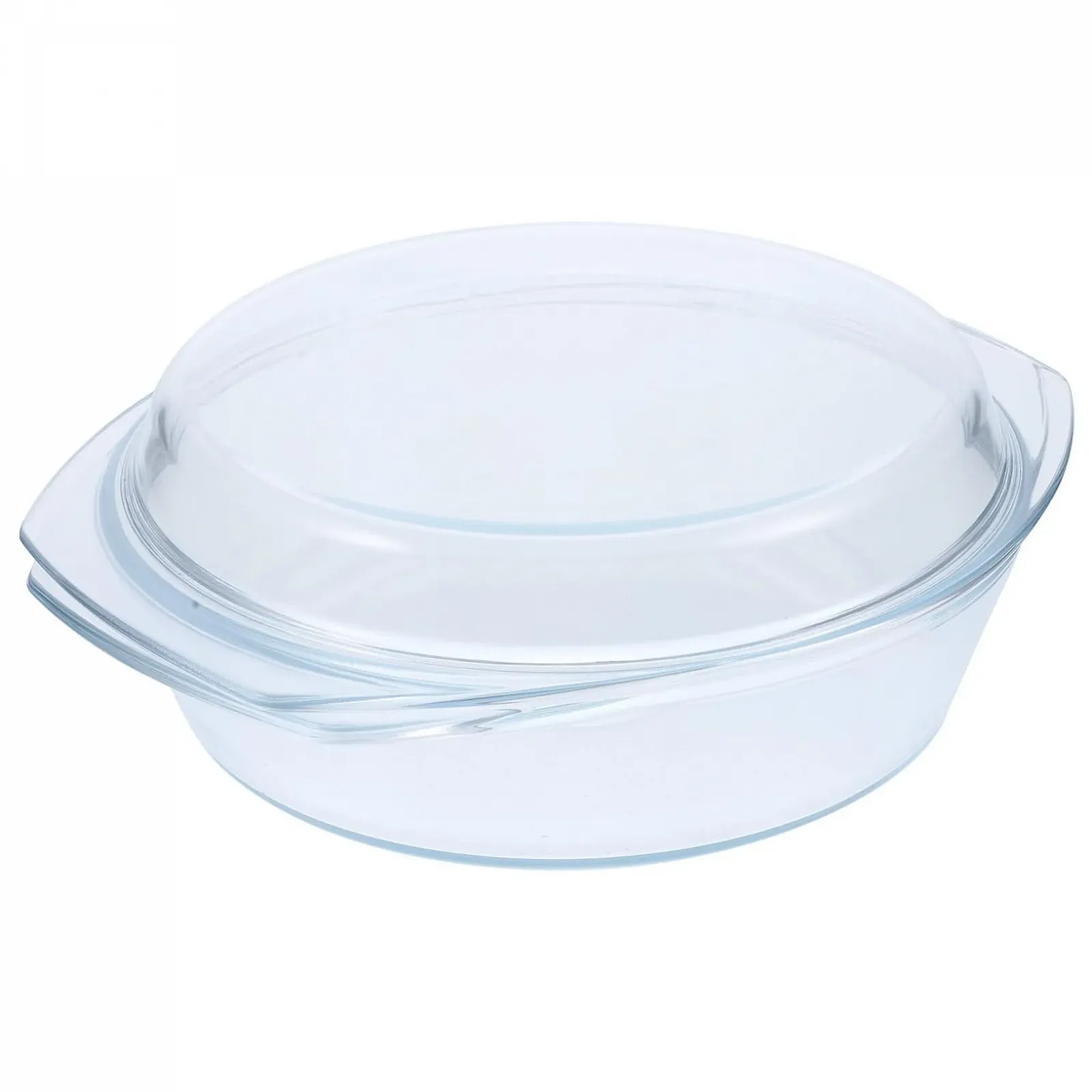 Форма для запікання BESTYASH скляна кругла з кришкою та ручками для мікрохвильової печі, фото №1