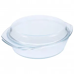 Форма для запікання BESTYASH скляна кругла з кришкою та ручками для мікрохвильової печі - Фото 1