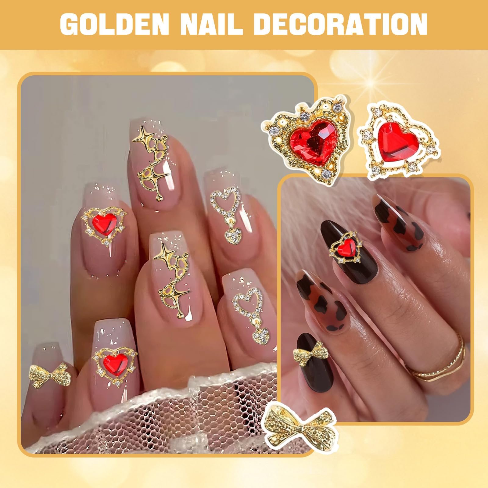 Золоті, 40 шт, Мікс Стилів Перли Сплав Хрест Метелик Бант Прикраса для нігтів, фото №5