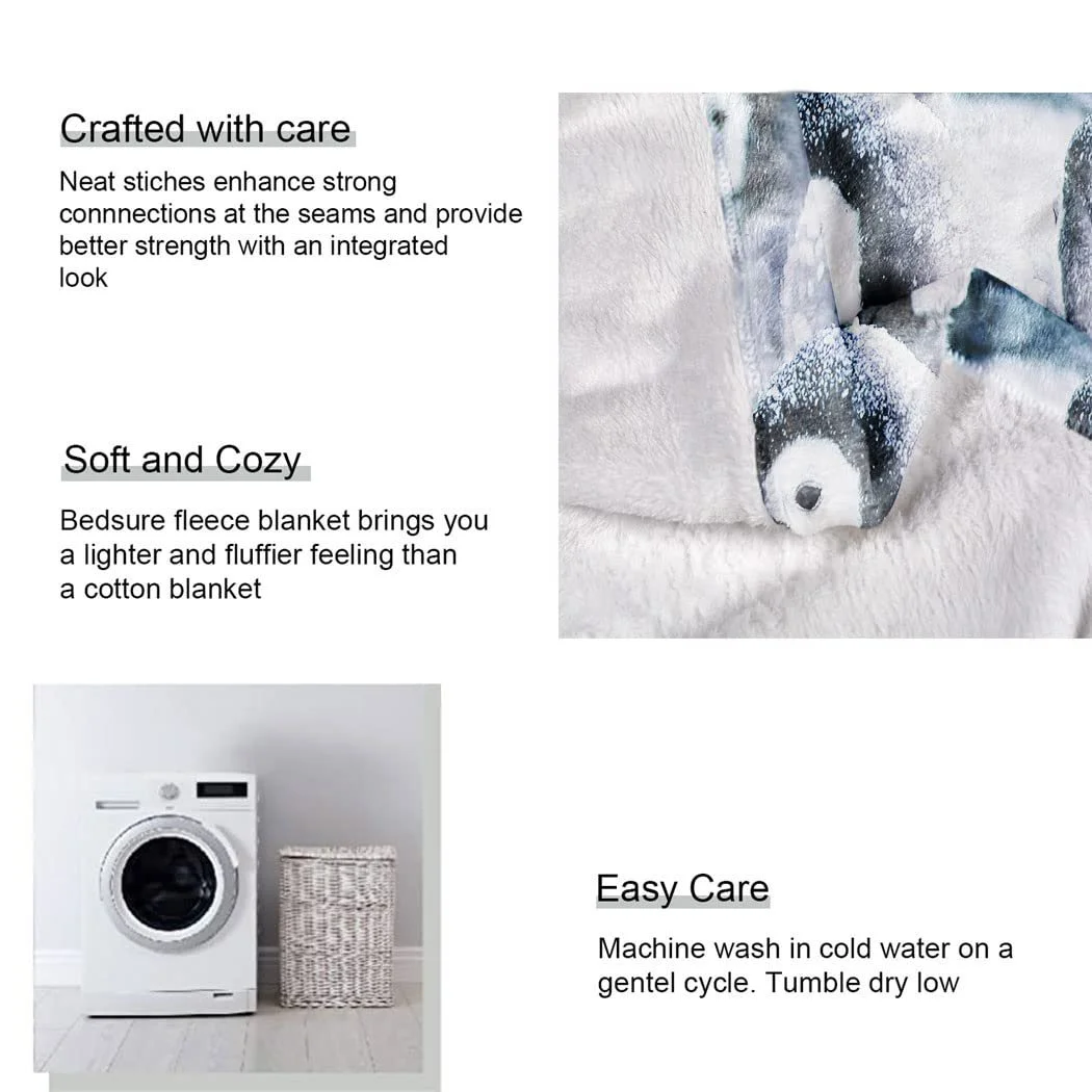 Одеяло Violetpos Толстое Мягкое Теплое Уютное Фланелевое Флисовое Одеяло для Дивана Пингвин Животное Снежно-белое 150 x 200 см, фото №6