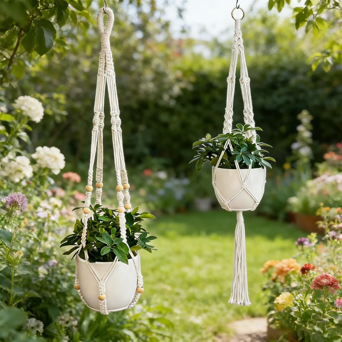 Подвесная корзина Macrame Cotton Boho Set of 2 Color-A, фото №6 Подвесная корзина Macrame Cotton Boho Set of 2 Color-A, фото №6