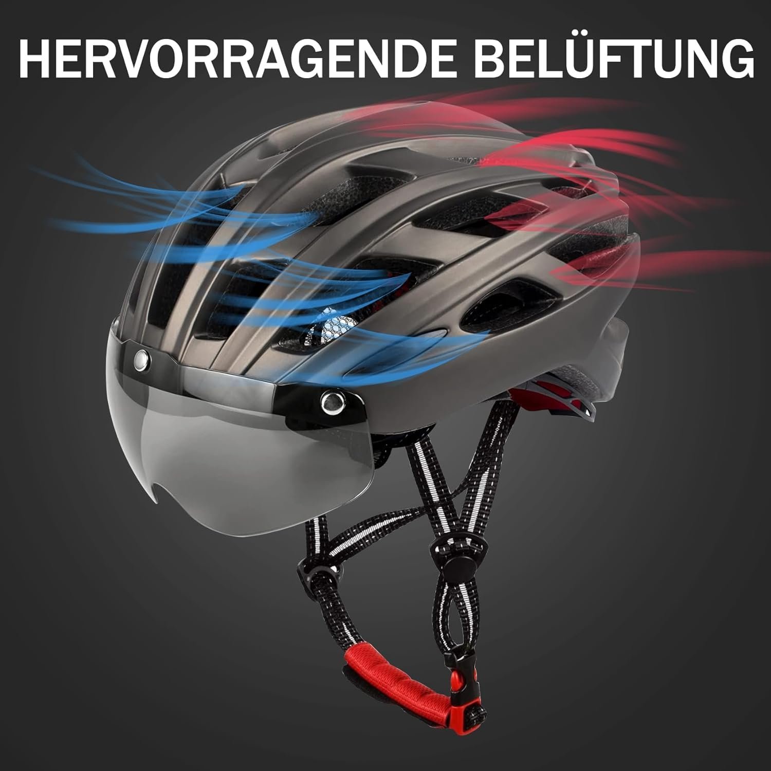 Шолом велосипедний KINGLEAD MTB з магнітним візором, регульований, легкий, для скейтерів, вбудований світлодіодний задній ліхтар, фото №5