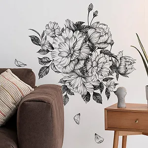 Наклейка на стіну Runtoo Квіти Півонії Чорна synthetic.ua - Фото 1