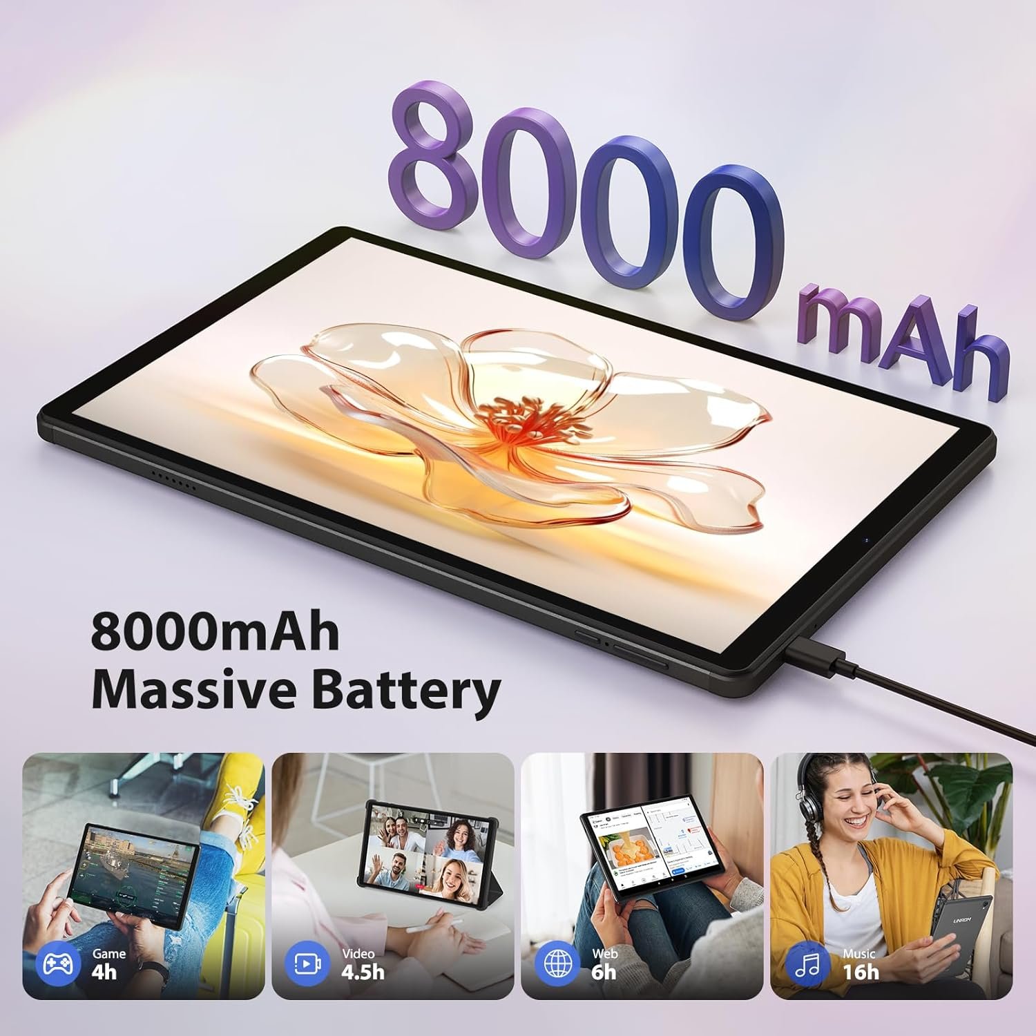 Планшет 10.4" Full HD PIXPEAK U921 12+24/256 ГБ 4G 2-SIM 8 ядер Android 14 8000 mAh Сірий, фото №5