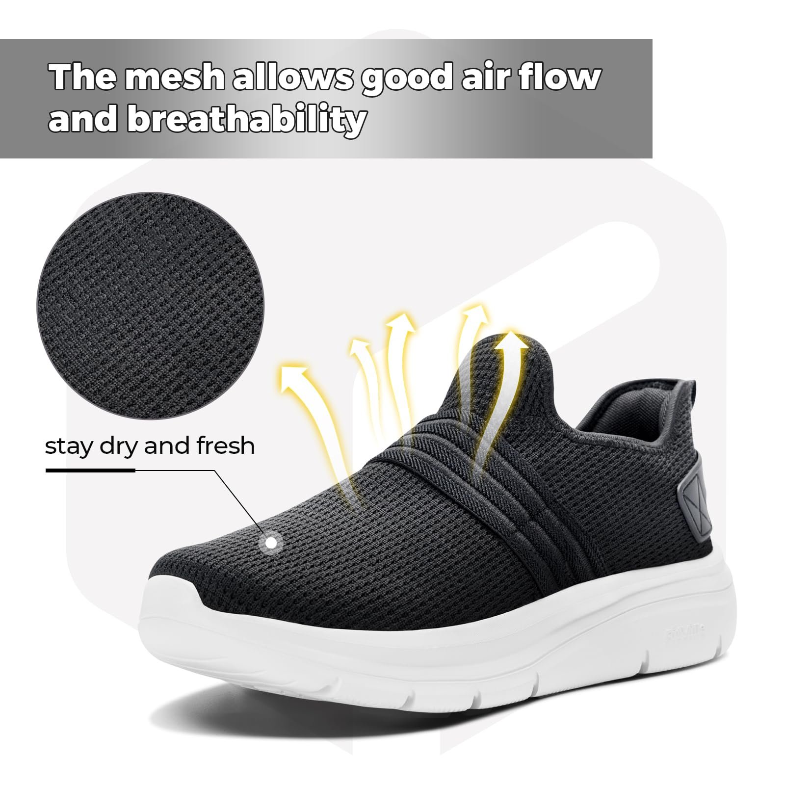 Кросівки FitVille Slip-On Extra Wide Чорний/Сірий, фото №5