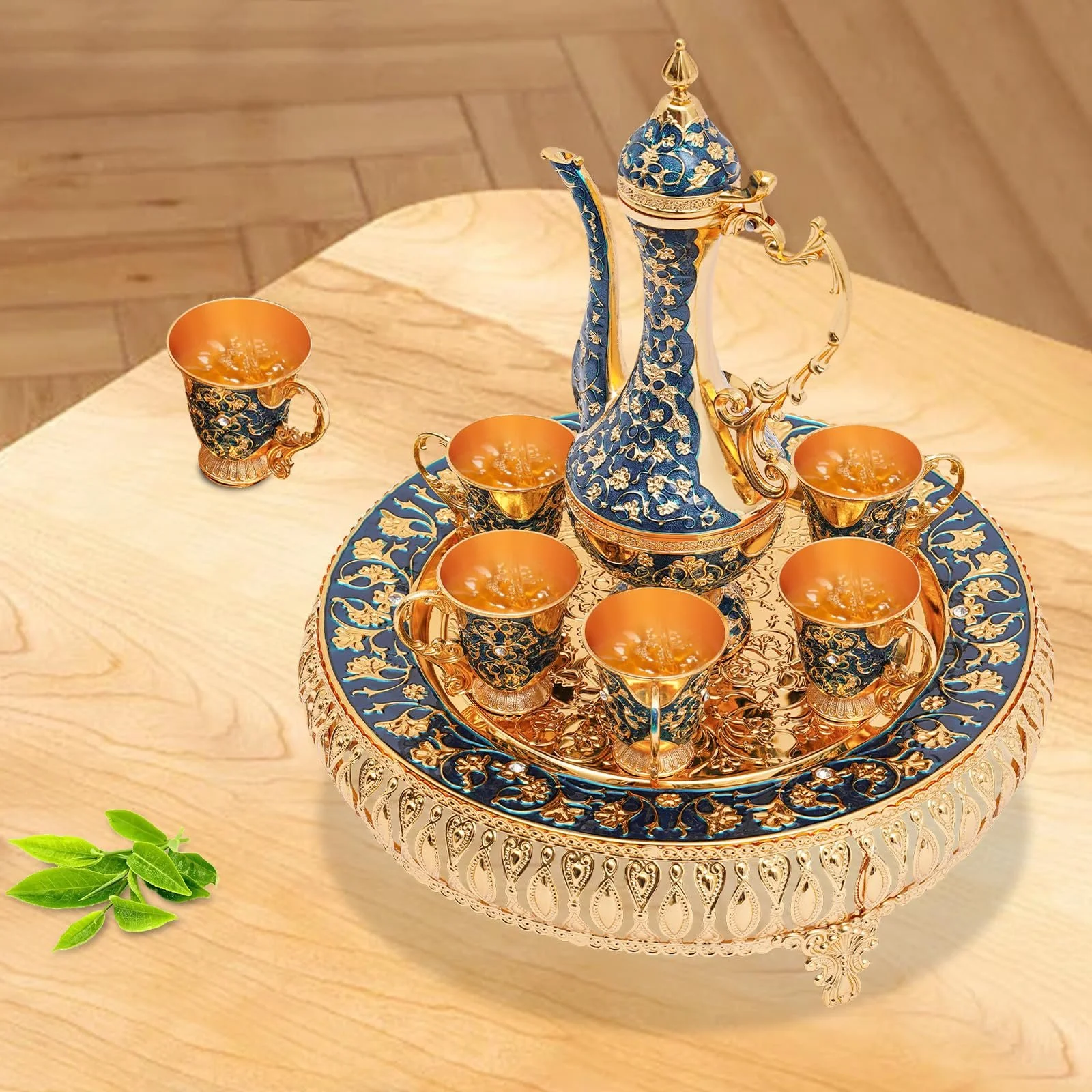 Вінтажний Набір для Турецької Кави, Турецький Чайний Набір з Підносом і 6 Чайними Склянками, фото №9