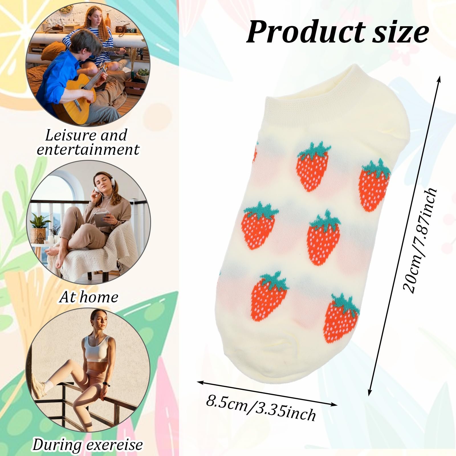 Носки Mabor Fruit Trainer 39-42, Забавные носки trainer, Милые хлопковые носки, Женские низкие невидимые носки (Один размер), фото №2