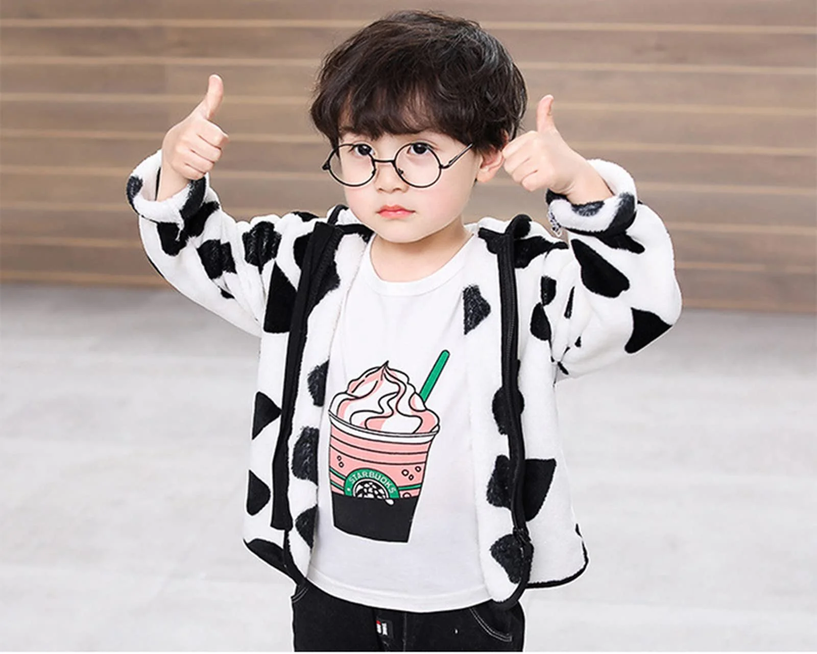 Куртка зимова дитяча з мультяшним принтом, плюшева куртка з ведмежими вушками, фото №4