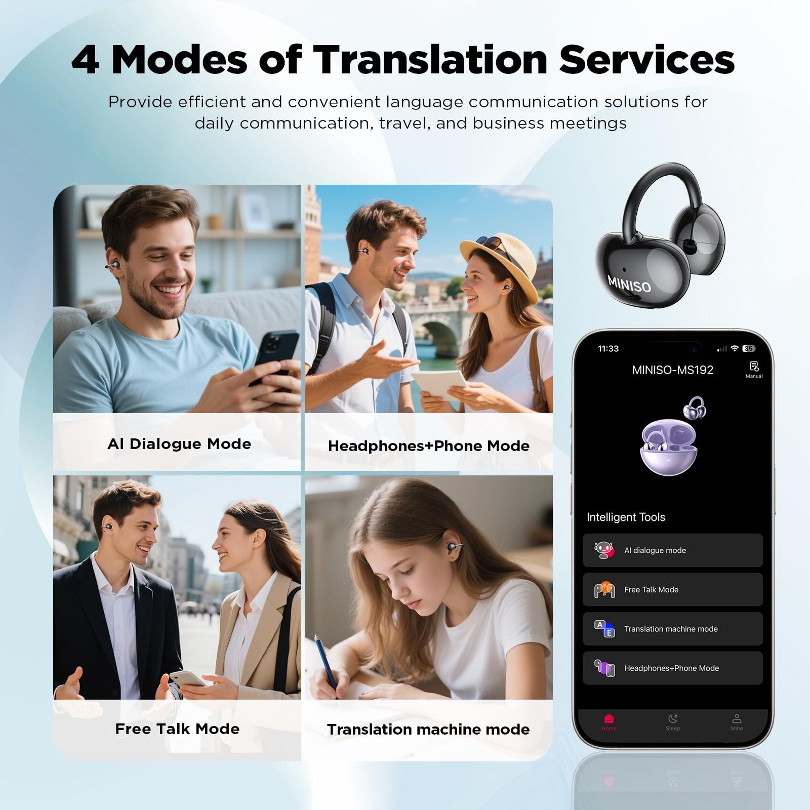 Навушники-перекладач MINISO MS192 AI, 4 режими перекладу з додатком, фото №3