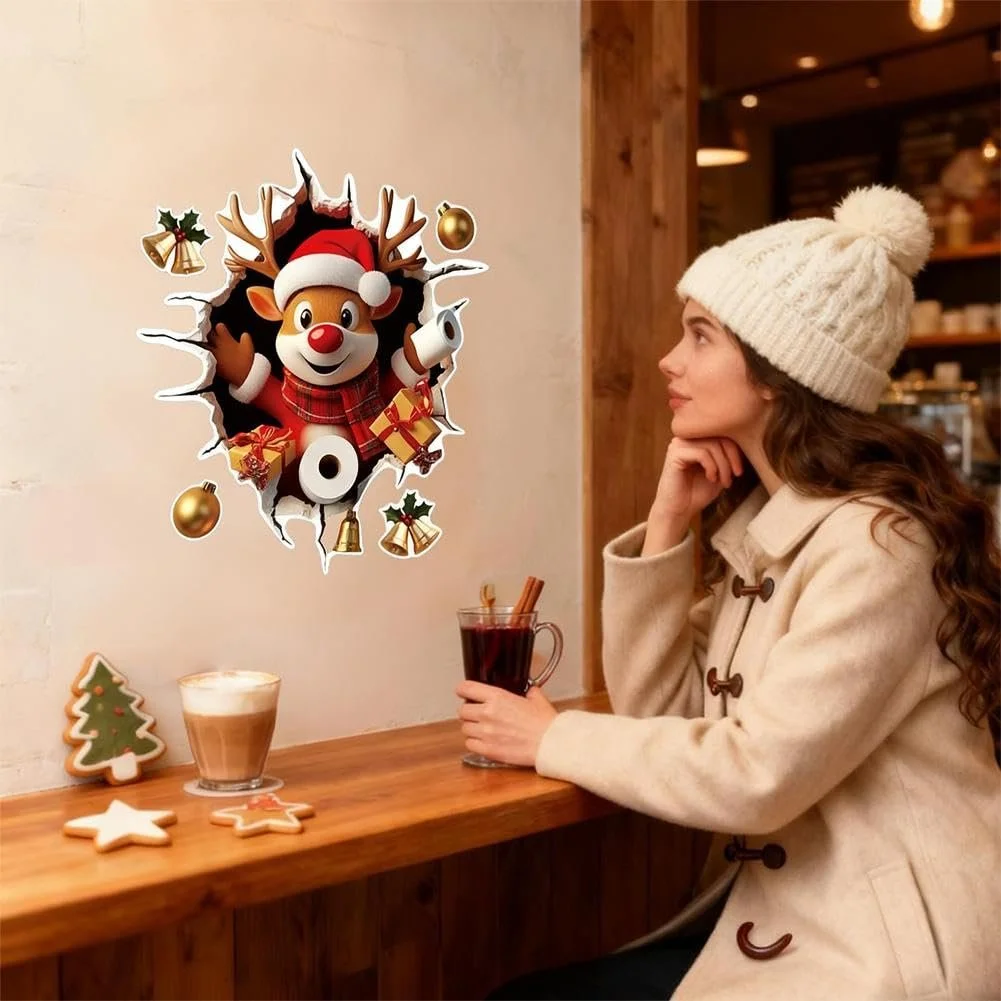 Наклейка на стіну 3D Різдвяна Санта-Клаус Сніговик Пряниковий чоловічок Червона 1 шт., фото №8