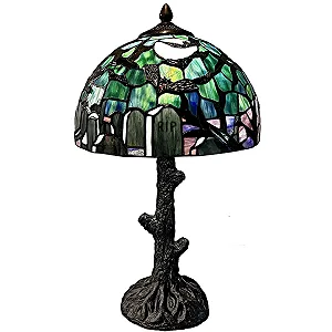 Настільна лампа Bieye L30971 у стилі Тіффані Готичний цвинтар з кажанами та надгробком Темно-синя - Фото 1