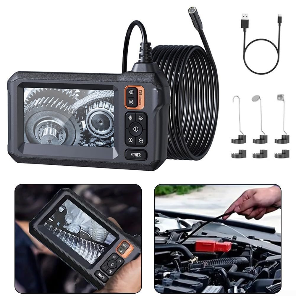 Инспекционная камера Oniissy с 4,3-дюймовым IPS-экраном, IP67 Auto Industrial Endoscopes, полужесткий кабель 10 м, Channel Camera, 8 LED освещения (10 м), фото №3