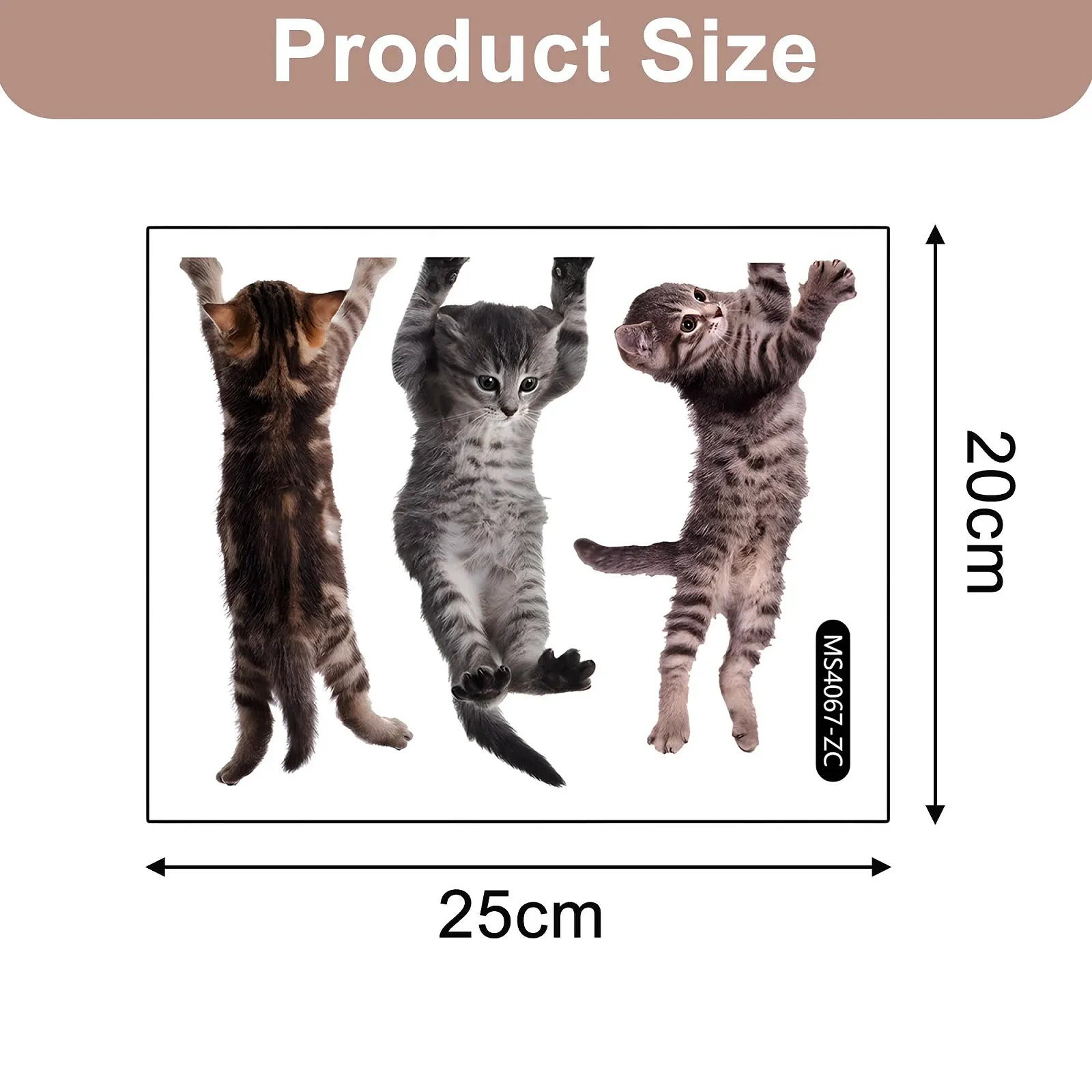 Настінна наклейка 3 кішки, що стрибають Імітація тигрової кішки Знімна, фото №2