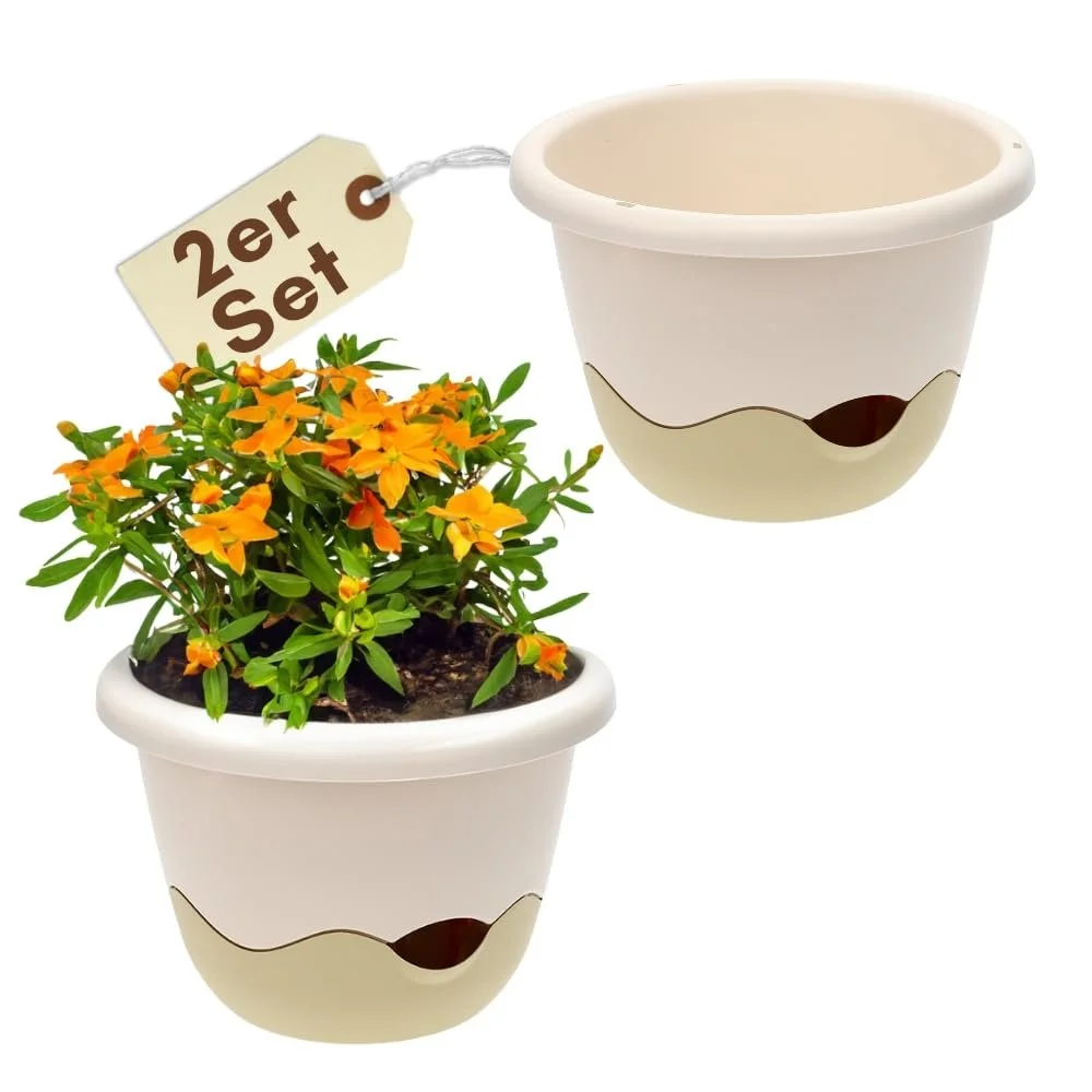 Подвесные цветочные горшки GarPet 2 шт. 25 см с резервуаром для воды Слоновая кость 25 x 25 x 16 см, фото №1 Подвесные цветочные горшки GarPet 2 шт. 25 см с резервуаром для воды Слоновая кость 25 x 25 x 16 см, фото №1