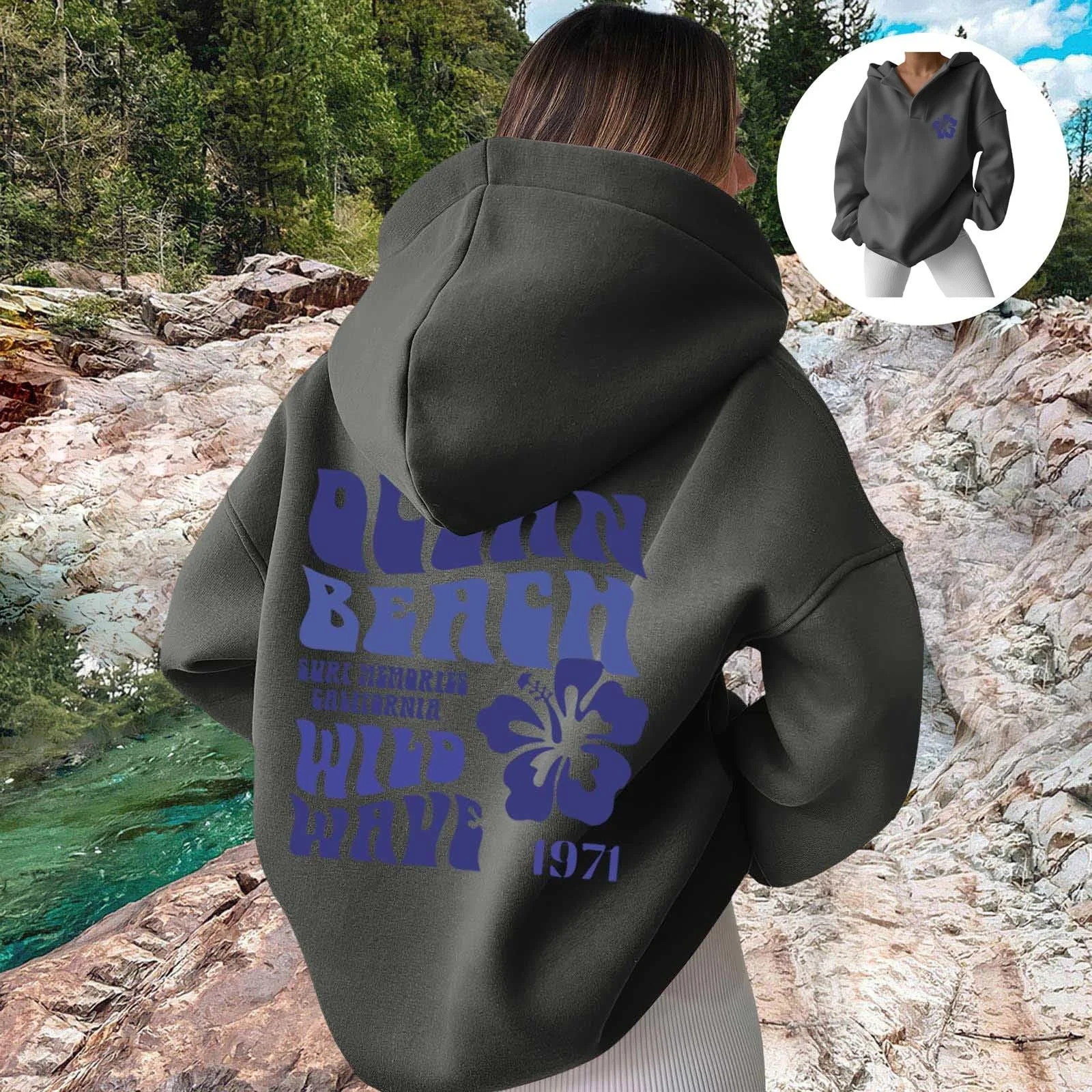 Худи Женское Oversize С Принтом на Спине Свободная Футболка Топ Худи Хип-Хоп Худи с Буквенным Принтом Пуловер для Девочек-Подростков Зимняя Толстовка с Длинными Рукавами с Капюшоном со Шнурком и Карманами, фото №3