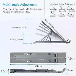 Подставка для ноутбука BoYata, 6 уровней регулировки высоты, портативная подставка для ноутбука, складная алюминиевая подставка, совместима с MacBook Air, Dell XPS, большинством ноутбуков 10-15,6 дюймов synthetic.ua - Фото 1