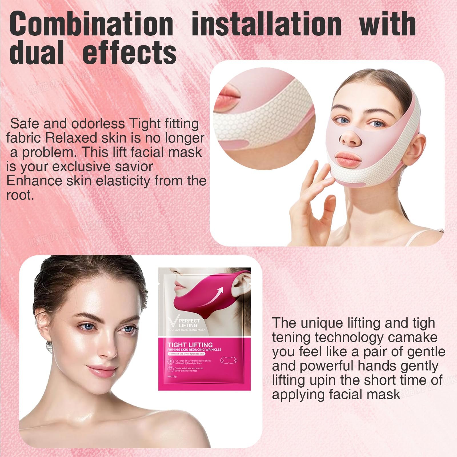 Повязка для подбородка XdealCozyxc с 2 гелевыми масками, дышащая V-образная маска для подтяжки лица для женщин и мужчин, фото №4