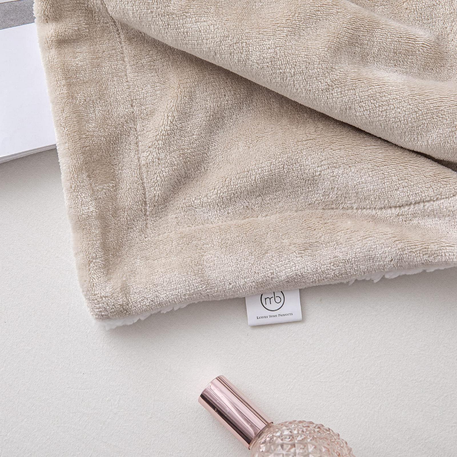 Покривало Mixibaby Sherpa Coral Fluffy, надм'яка та тепла Покривало з фланелевого флісу, 150 см x 200 см, бежева, фото №8
