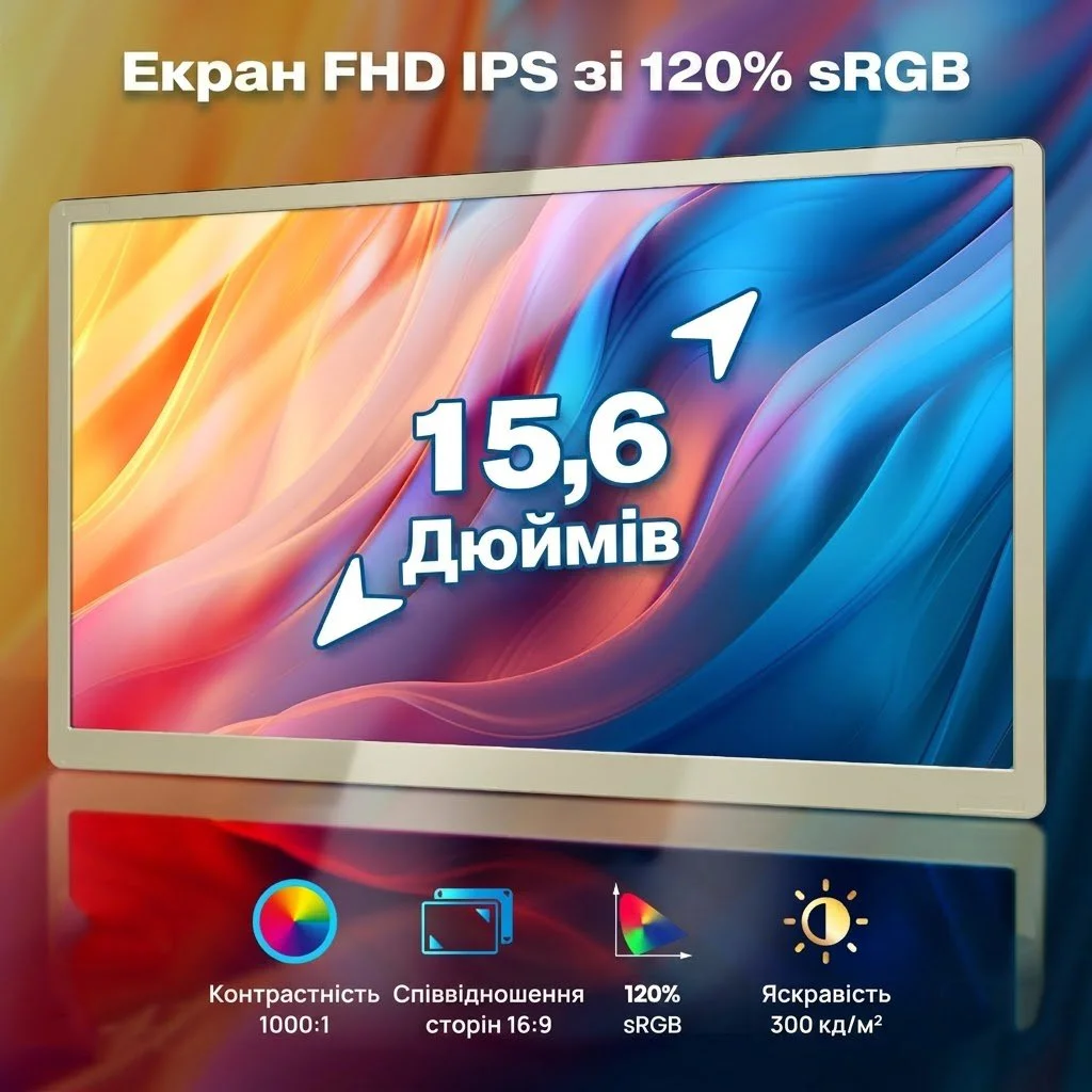Портативний монітор 15.6" KEFEYA S6 Full HD IPS 60 Гц, фото №2