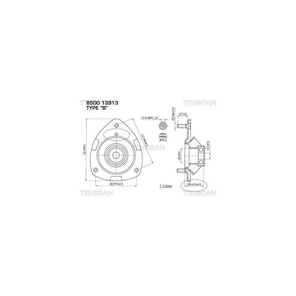 Опора амортизатора TRISCAN 8500 13913 для TOYOTA, передняя ось, фото №1