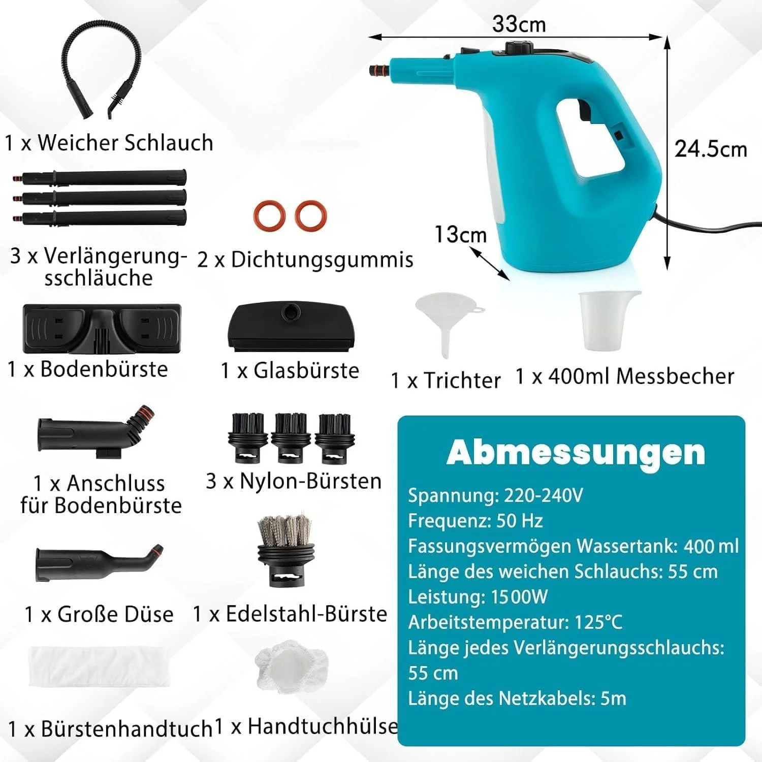 Ручний пароочисник RELAX4LIFE 1500 Вт 400 мл з 13 аксесуарами Синій, фото №2