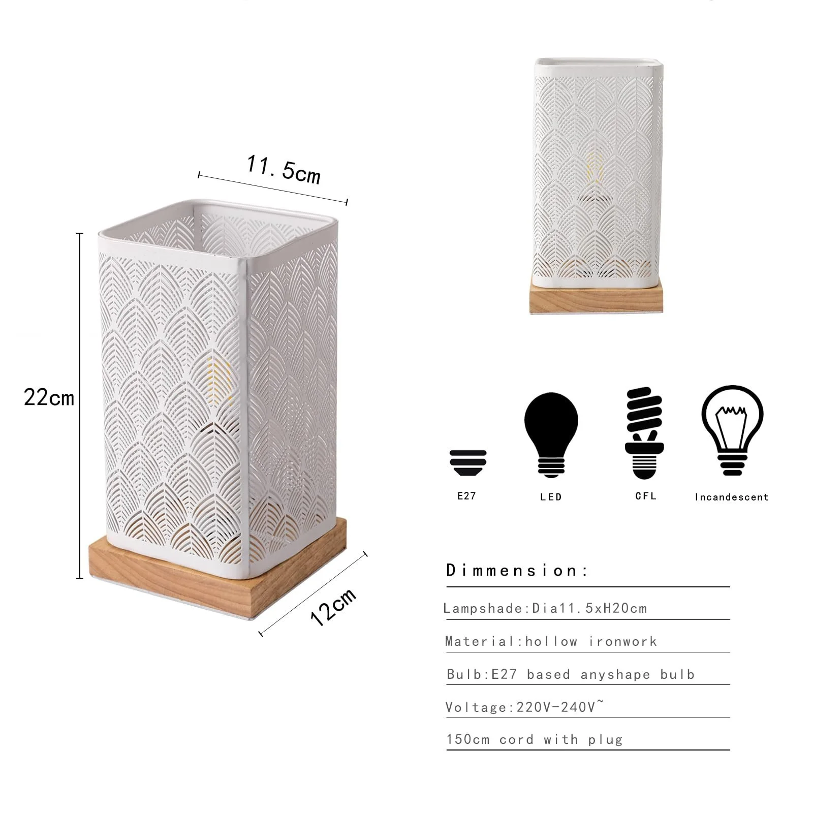 Настільна лампа OuXean Modern металева дерев'яна E27 60W White, фото №2