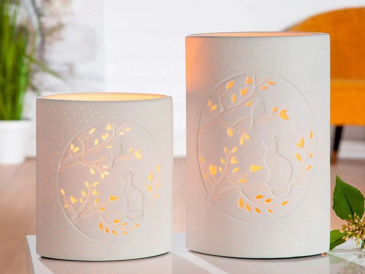 Настільна лампа GILDE Кіт з пташкою Порцелянова 40 Вт E14 20 см, фото №3