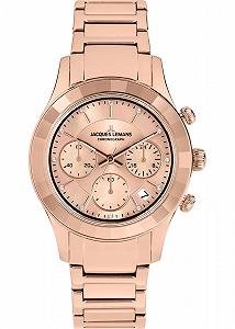 Женские часы Хронограф JACQUES LEMANS Venice Металлический браслет Камни Swarovski 1-2151I, Металлический браслет / розовый - Фото 1