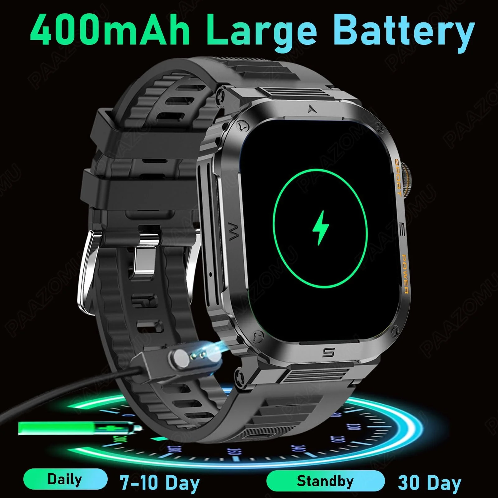 Смарт-годинник Paazomu 2 Inch для чоловіків з функцією відповіді на дзвінки, монітором серцевого ритму, SpO2, сну, сповіщеннями, фото №6 Смарт-годинник Paazomu 2 Inch для чоловіків з функцією відповіді на дзвінки, монітором серцевого ритму, SpO2, сну, сповіщеннями, фото №6