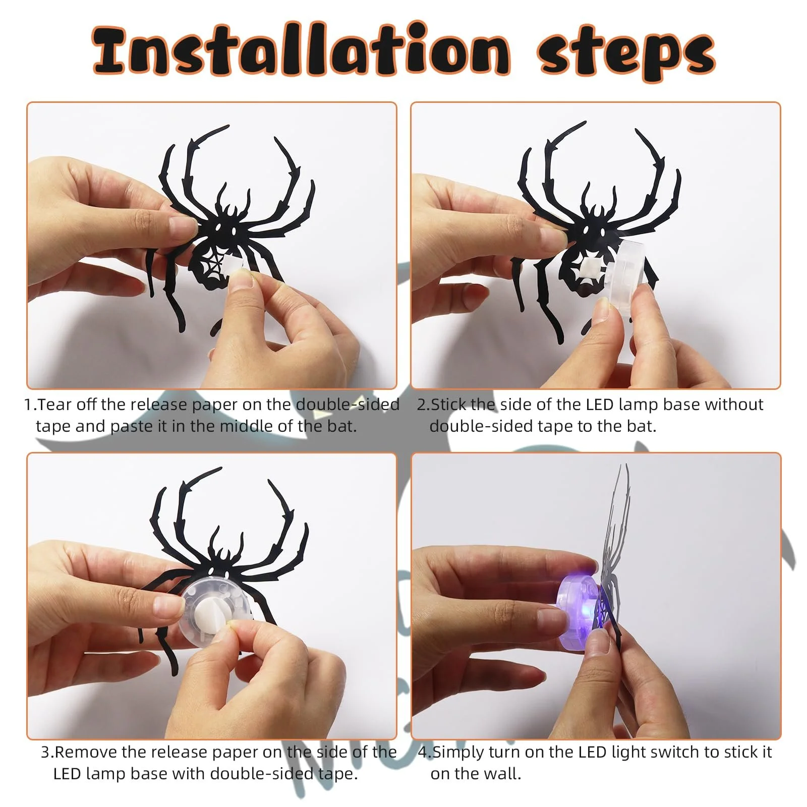 Наклейки на стіну Halloween LED 3D Bats Spider Window Decoration DIY Набір 24 шт., фото №3 Наклейки на стіну Halloween LED 3D Bats Spider Window Decoration DIY Набір 24 шт., фото №3