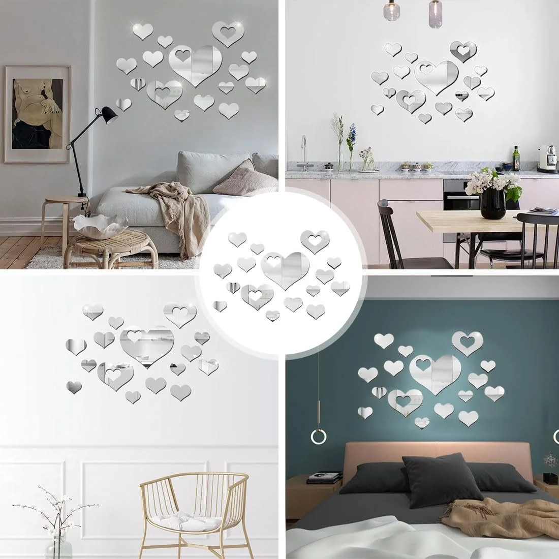 Наклейки на стіну LEEQ Акрилові дзеркальні Серця 16 шт. Сріблястий, фото №6