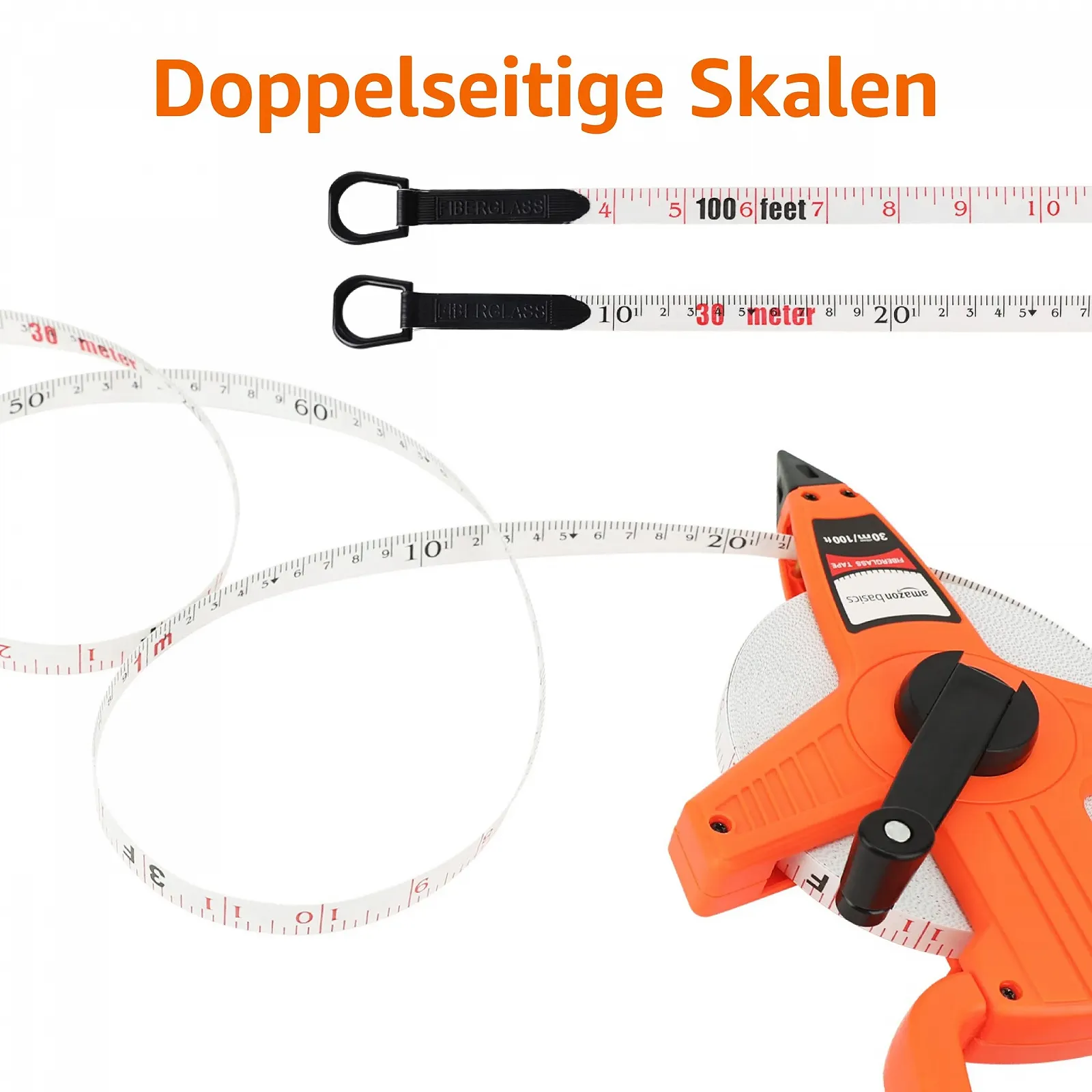 Рулетка Открытая Amazon Basics Стекловолокно 30 м Оранжевый, фото №3