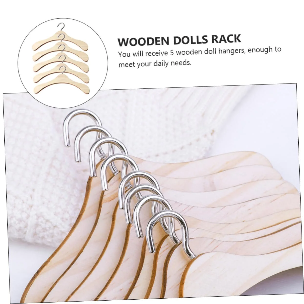 Вешалка HEMOTON Pack of 5 Doll Small Wooden Baby Toddler, фото №3