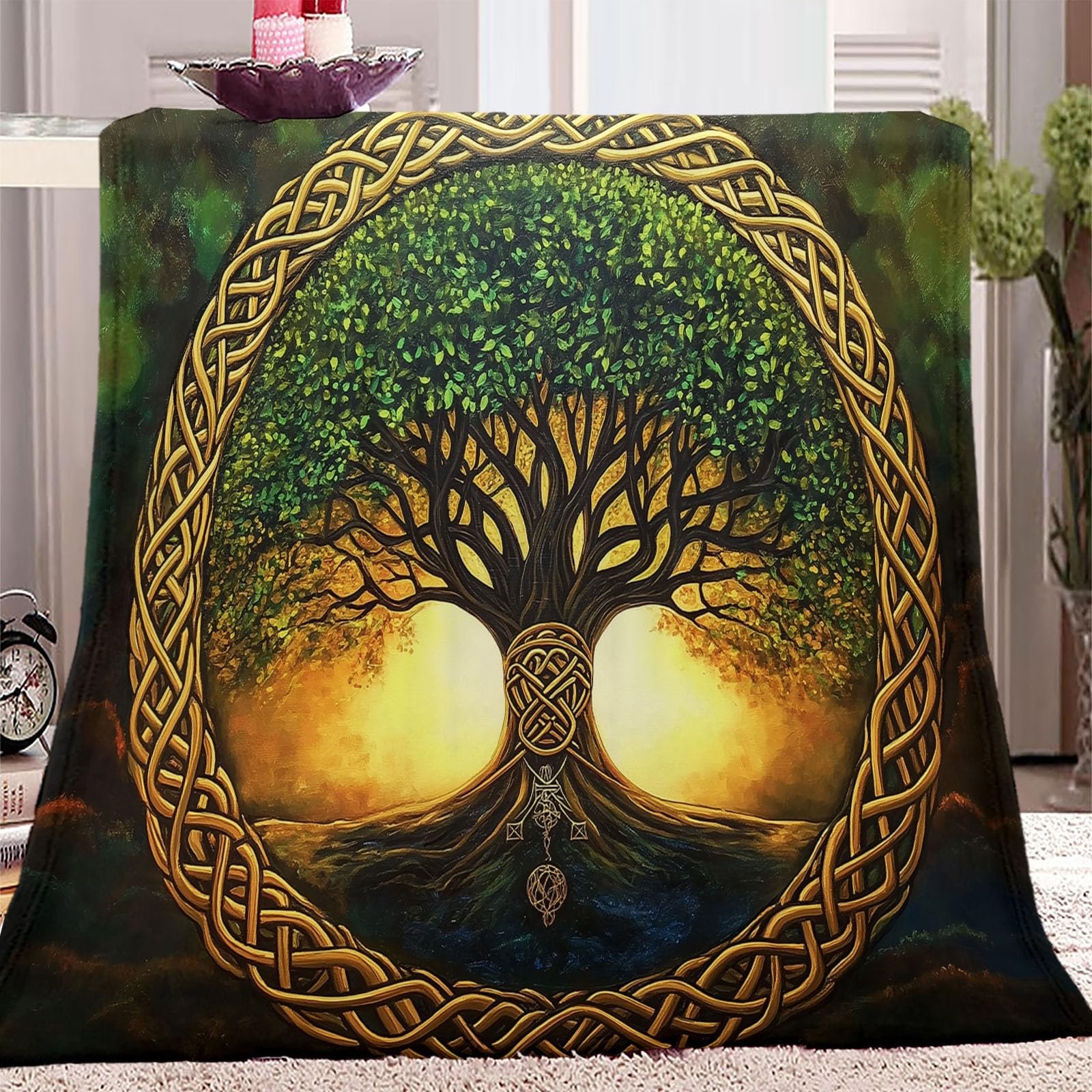 Флісова Покривало 180 x 220 см, Мінімалізм, Дерево Життя, Зелений, фото №1