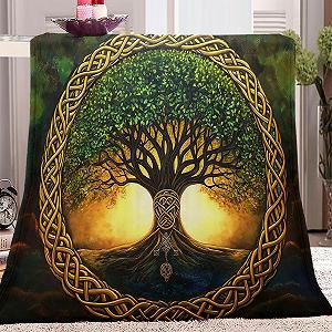 Флісова Покривало 180 x 220 см, Мінімалізм, Дерево Життя, Зелений - Фото 1