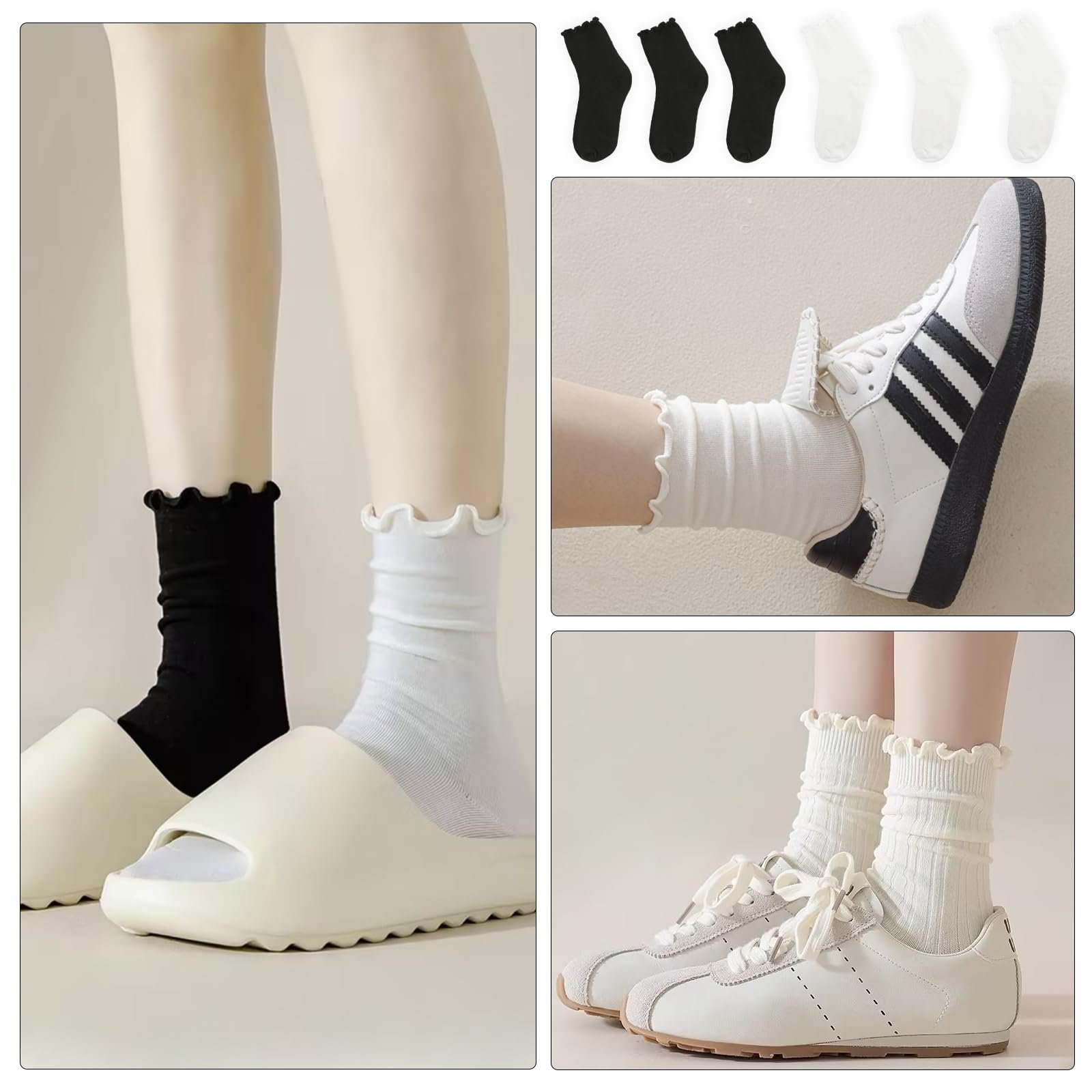 Носки с рюшами, 10 пар, хлопковые, бело-черные, размер 35-42, фото №6