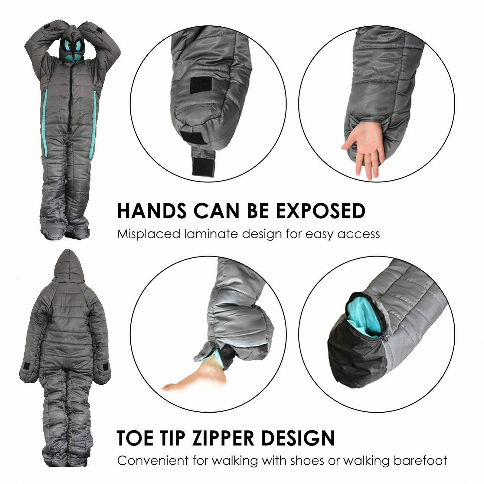 Спальный мешок Portable Waterproof Human Compact Full Body Alien Zipper Design Mummy Camping с рукавами и ногами, фото №4