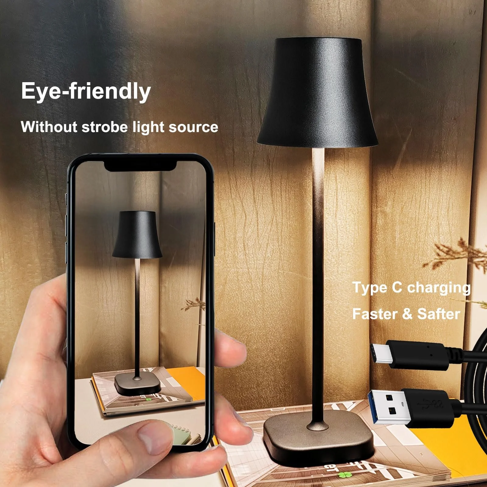 Настільна лампа LED Wireless Battery 5400 mAh Чорна, фото №6