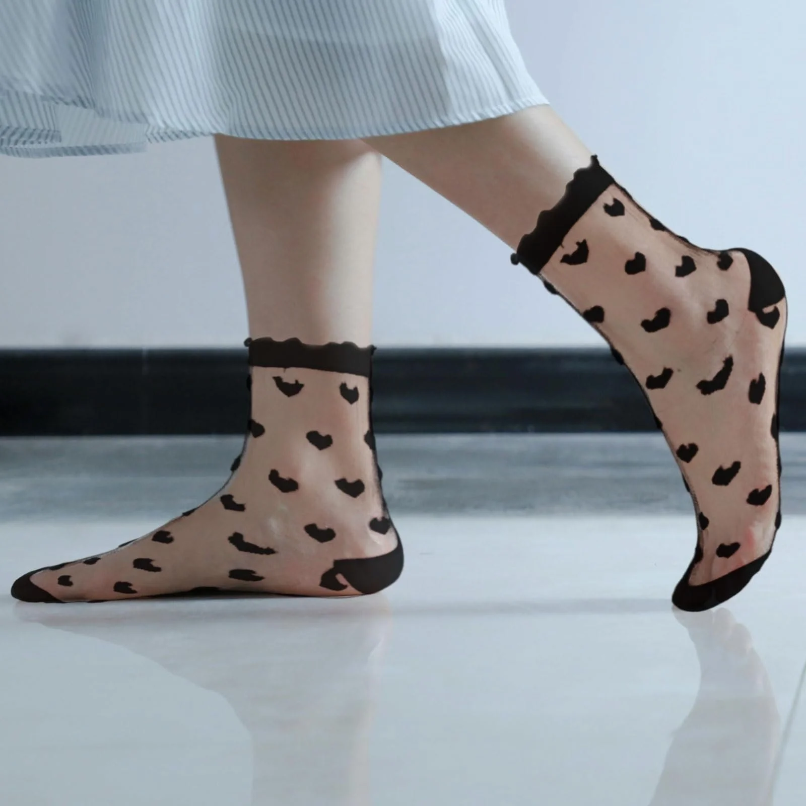 Прозорі шкарпетки з рюшами для жінок, 8 пар, фото №6 Прозорі шкарпетки з рюшами для жінок, 8 пар, фото №6