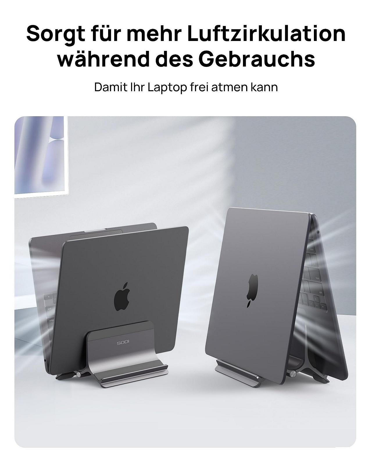Підставка для ноутбука SODI Вертикальна Автоматична Регульована Алюмінієва Сіра Сумісна з MacBook Pro, MacBook Air до 17.3 дюймів, фото №7