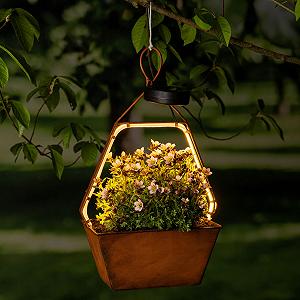 Підвісний світильник на сонячних батареях Spetebo Hexagon з чашею для рослин, теплий білий світлодіод, ефект іржі - Фото 1