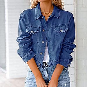 Джинсовая куртка Sawmew Женская Короткая, Женская Переходная Куртка Весна, Джинсовая Куртка Лето Джинсовые Куртки для Женщин Oversize Длинная Эластичная Куртка synthetic.ua - Фото 1