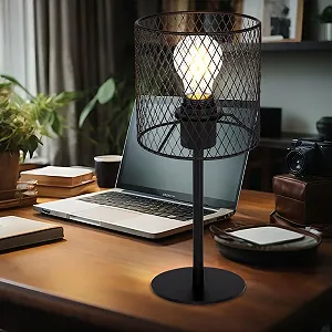 Настольная лампа Globo металлическая сетка 7 Вт 806 лм теплый белый 35 см Черная synthetic.ua - Фото 1