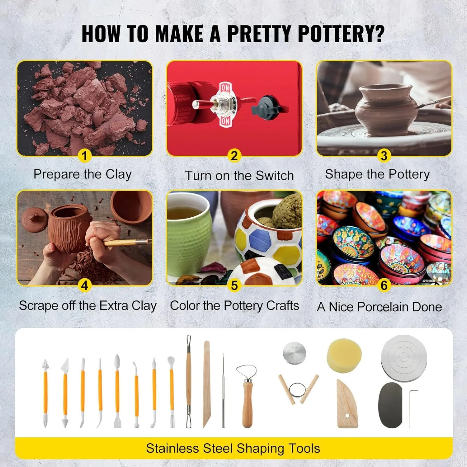 Электрическая гончарная машина VEVOR VH-851 / 2000 об/мин / 3 сменные круга / 30W / Красный, фото №7 Электрическая гончарная машина VEVOR VH-851 / 2000 об/мин / 3 сменные круга / 30W / Красный, фото №7