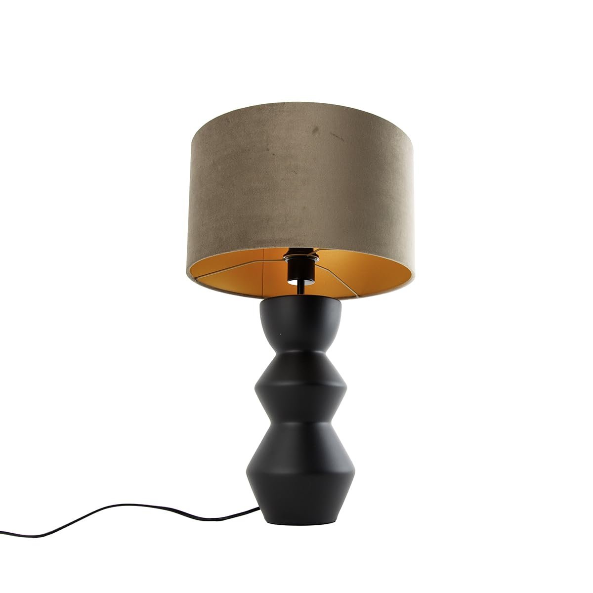 Настільна лампа приліжкова QAZQA Alisia керамічна кругла 35 см E27 Тауп з золотом та чорний, фото №5