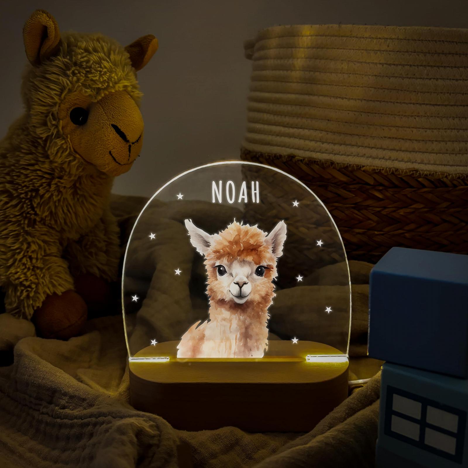 Нічник DEL MÀ Unique & Personal Personalised Alpaca Animal для дітей з дерев'яною основою та блоком живлення, фото №3