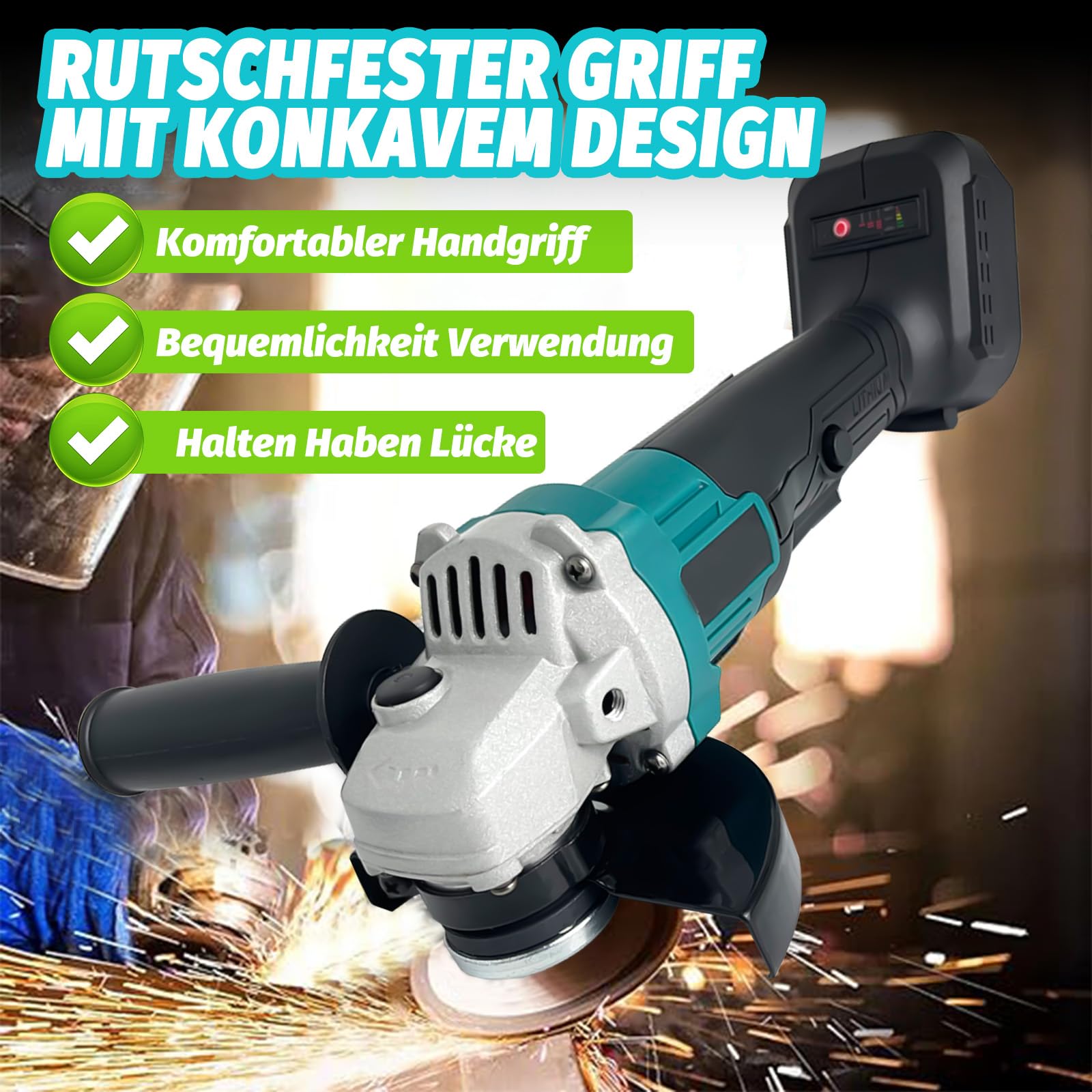 Акумуляторна кутова шліфувальна машина Replacement для Makita 125 мм з 2 x 5.5Ah акумулятором і зарядним пристроєм, фото №7