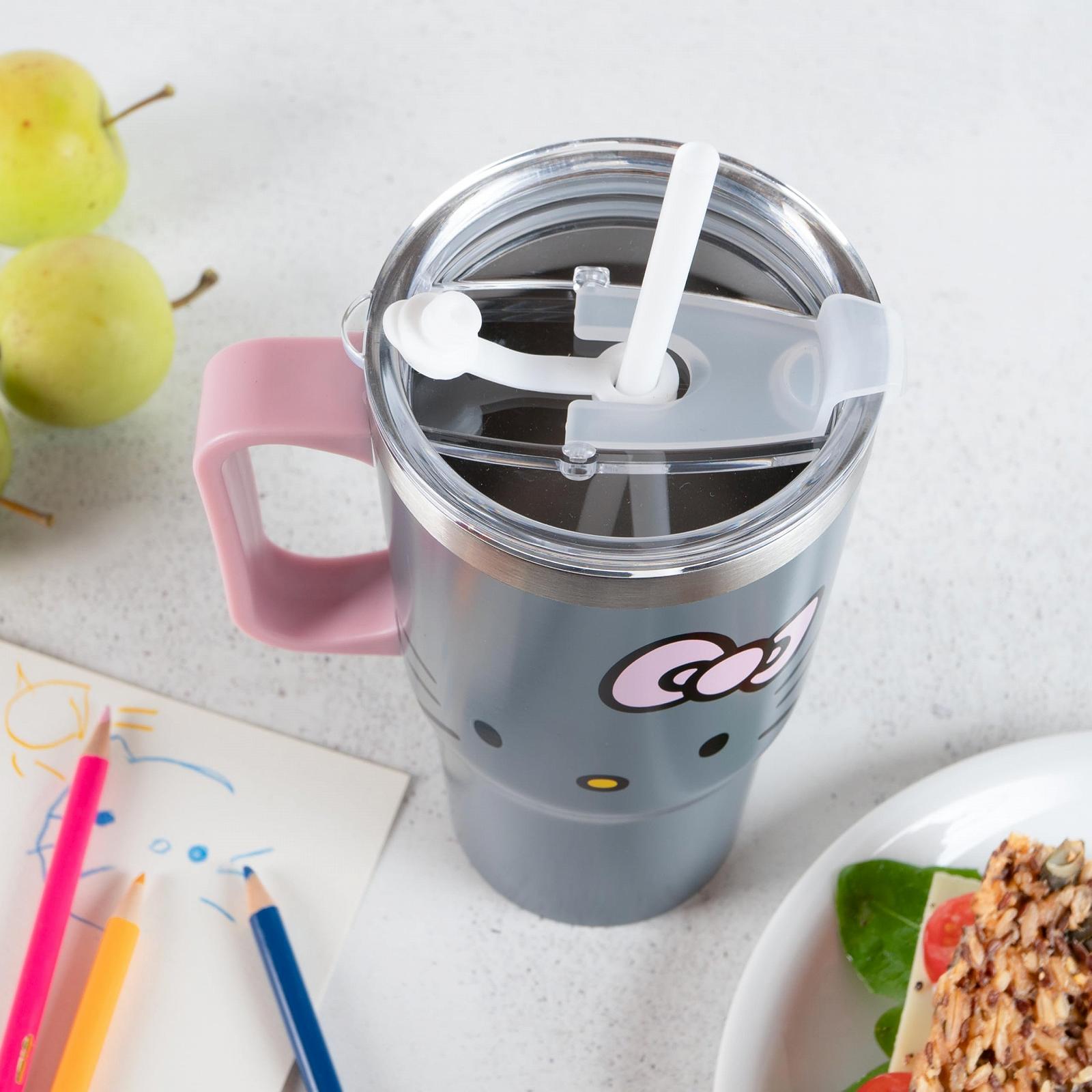 Дитяча чашка-поїлка з кришкою та соломинкою Hello Kitty 540 мл Сіра, фото №5